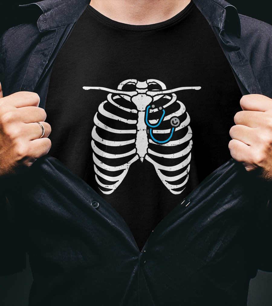 Halloween Nurse Stethoscope Skeleton Ribs Costume T-Shirt