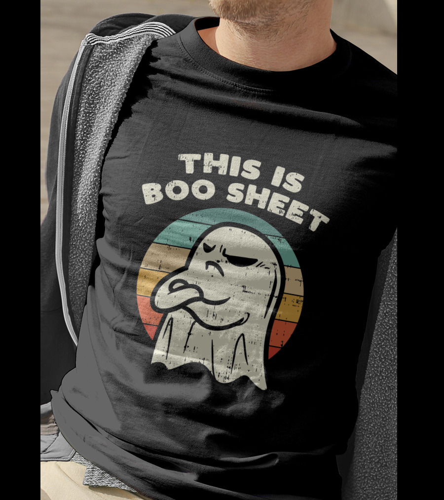 This Is Boo Sheet Vintage Ghost Halloween Retro Stripes T-Shirt