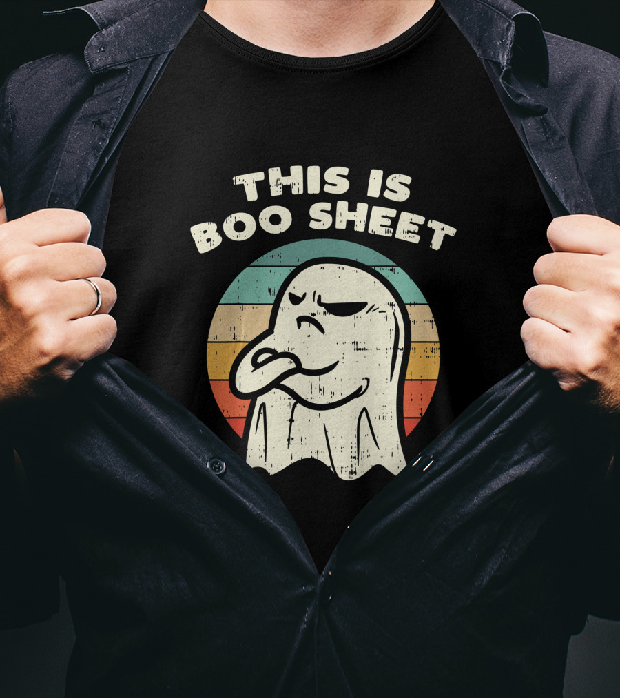 This Is Boo Sheet Vintage Ghost Halloween Retro Stripes T-Shirt