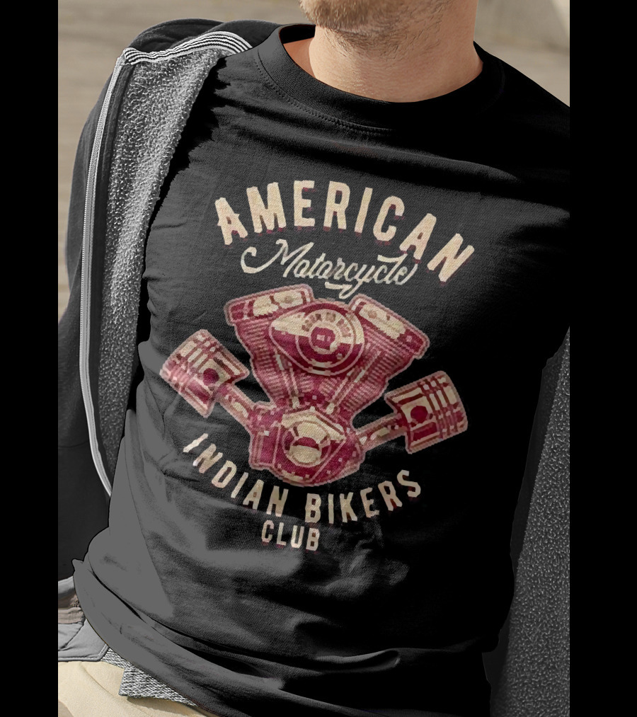 Vintage American Motorcycle Indian Bikers Club Engine T-Shirt