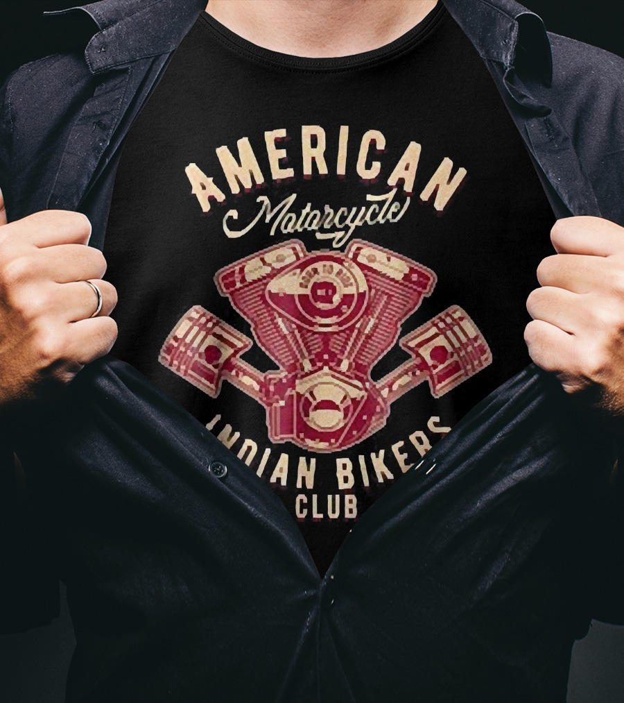 Vintage American Motorcycle Indian Bikers Club Engine T-Shirt