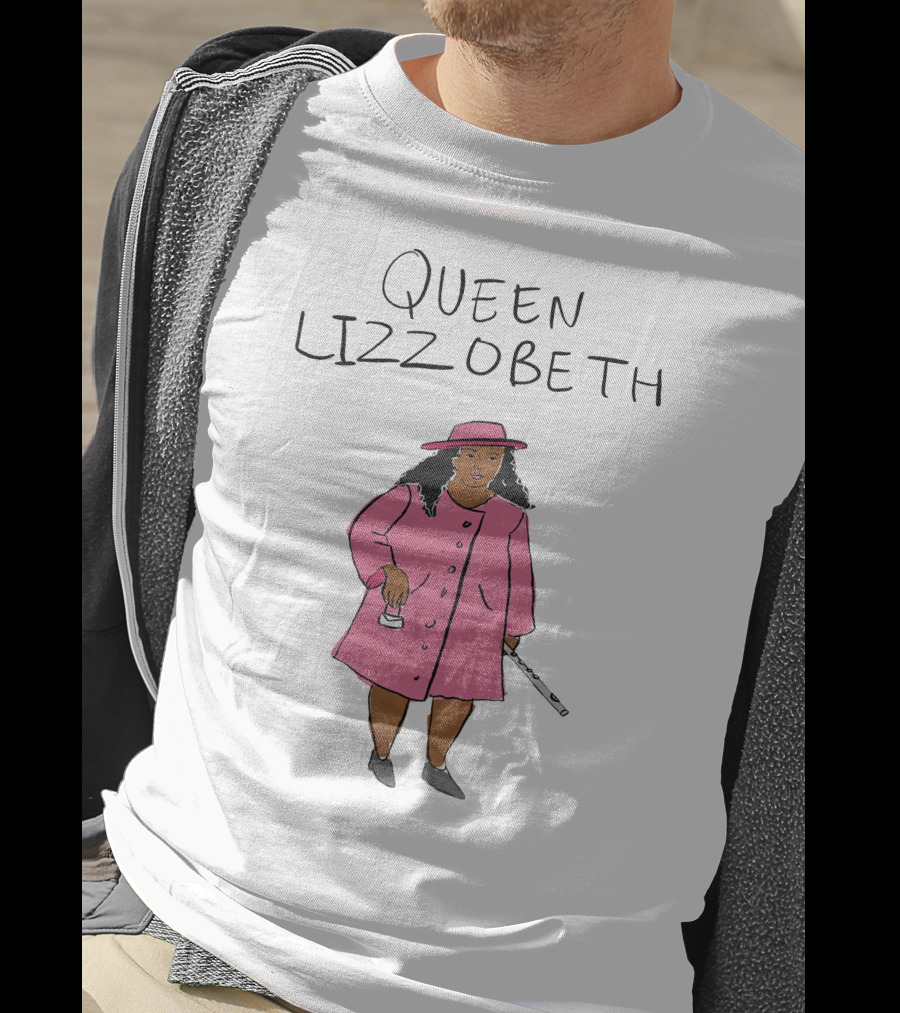 Queen Lizzobeth Illustration In Pink Coat And Hat T-Shirt