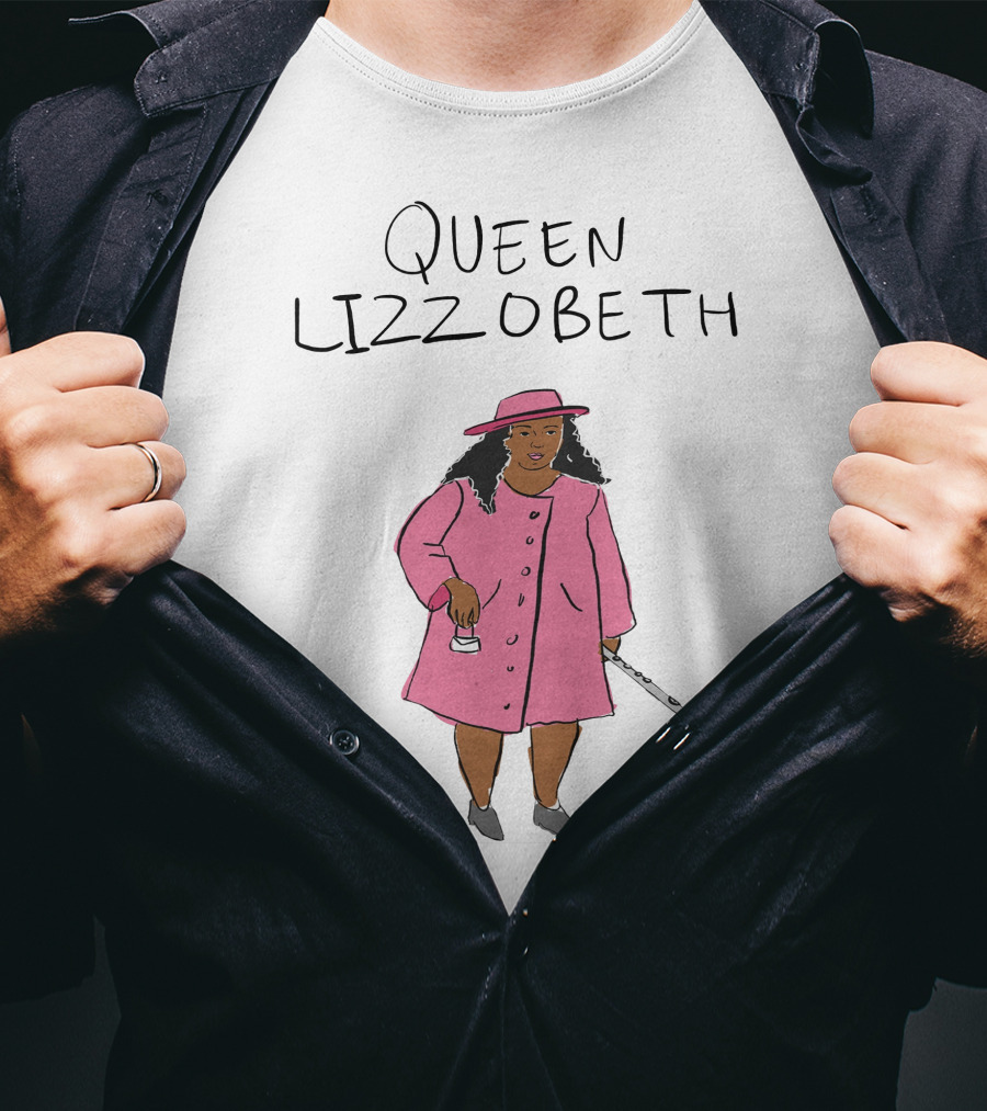 Queen Lizzobeth Illustration In Pink Coat And Hat T-Shirt
