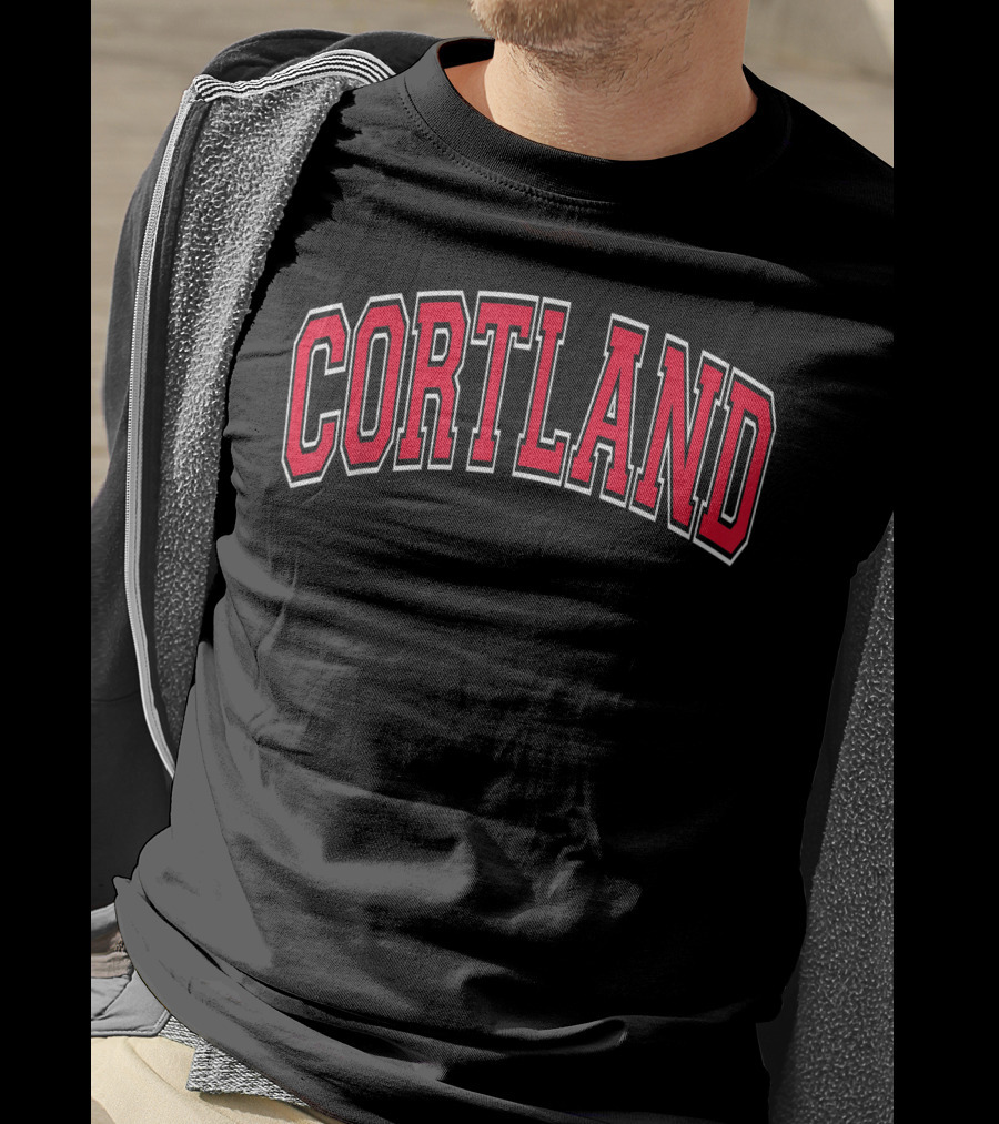 Cortland NY Varsity Style Red Arch Text Classic Athletic Look T-Shirt