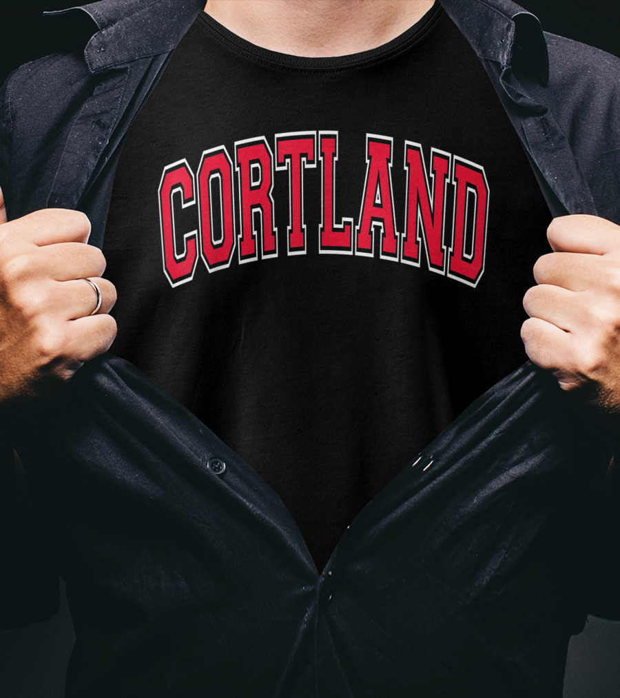 Cortland NY Varsity Style Red Arch Text Classic Athletic Look T-Shirt