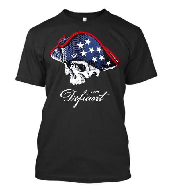 Defiant 1776 XIII Skull With Patriot Tricorn Hat Men's Fashion 3XL T-Shirt