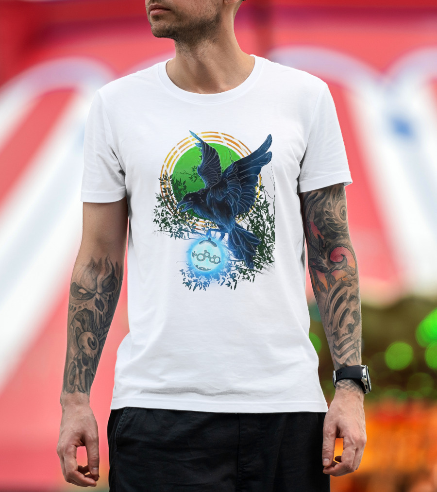 Pointcrow Raven Orb Enigma with Rings and Foliage T-Shirt