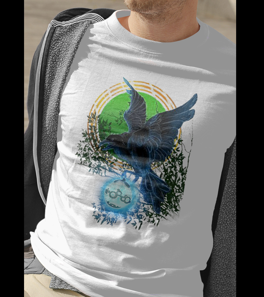 Pointcrow Raven Orb Enigma With Rings And Foliage T-Shirt