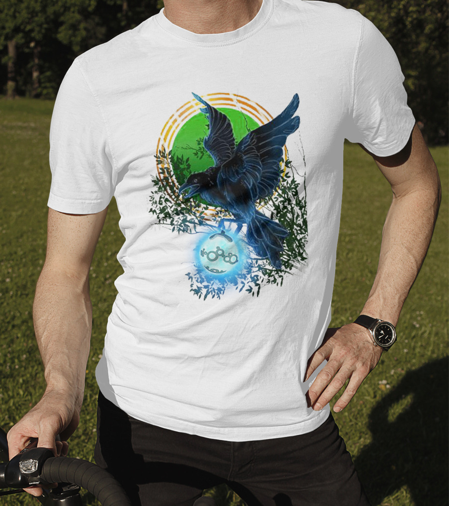 Pointcrow Raven Orb Enigma With Rings And Foliage T-Shirt