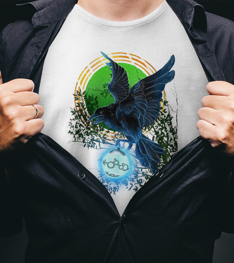Pointcrow Raven Orb Enigma With Rings And Foliage T-Shirt