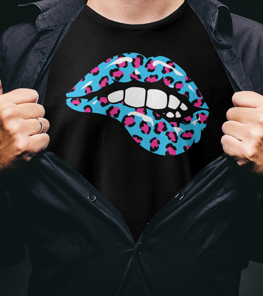 Stay Wild Ben Azelart Blue Leopard Lips T-Shirt