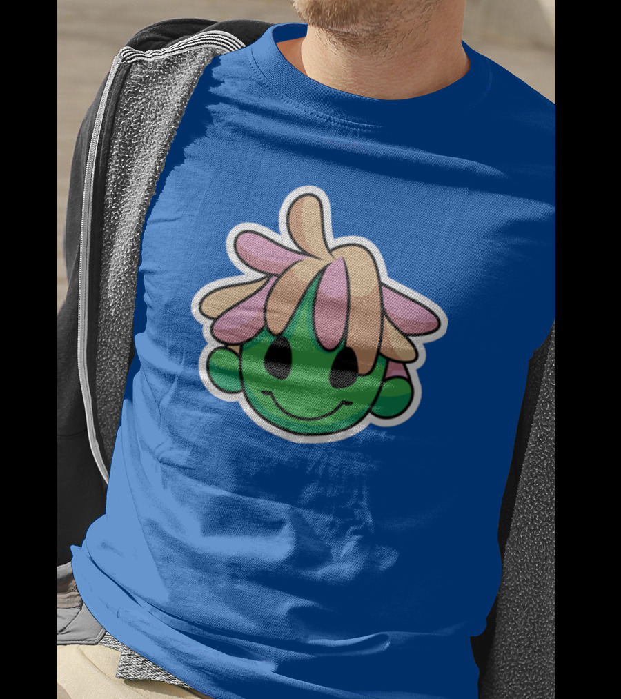 Joko's World Green Smiling Character Face With Pink And Beige Hair T-Shirt
