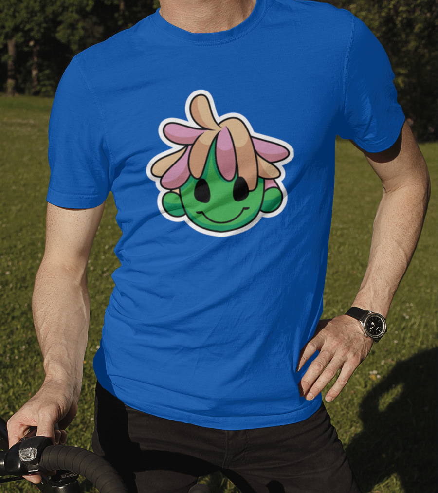 Joko's World Green Smiling Character Face With Pink And Beige Hair T-Shirt