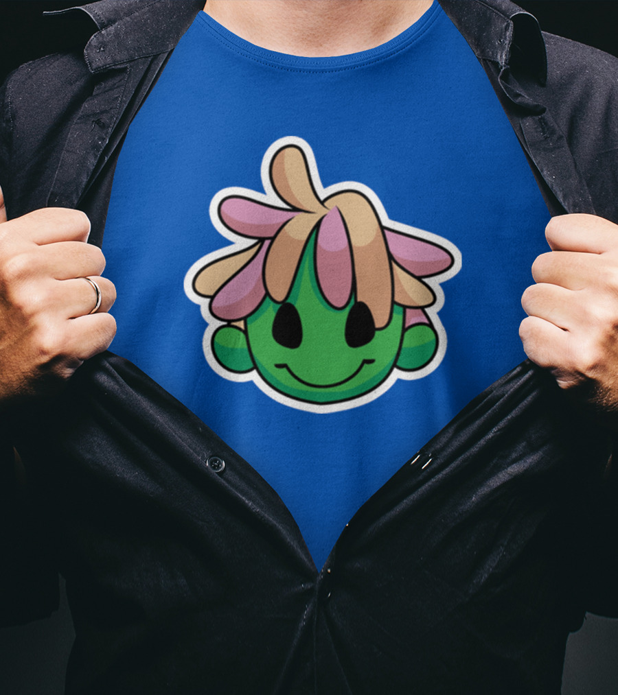 Joko's World Green Smiling Character Face With Pink And Beige Hair T-Shirt