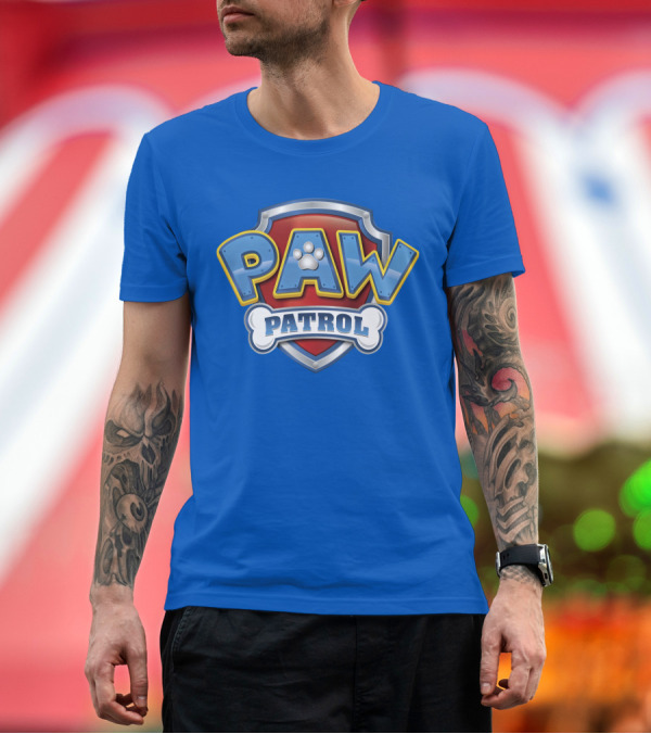 Premium T-Shirt: Paw Patrol Birthday Celebration Shield and Bone T-Shirt Paw Patrol Birthday Celebration Shield and Bone T-Shirt