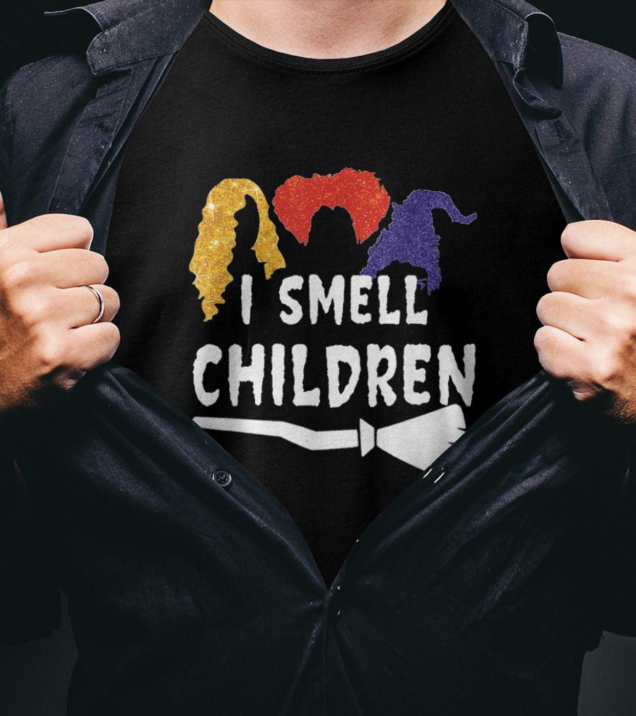 I Smell Children Funny Halloween Witches Broom Silhouette Costume T-Shirt