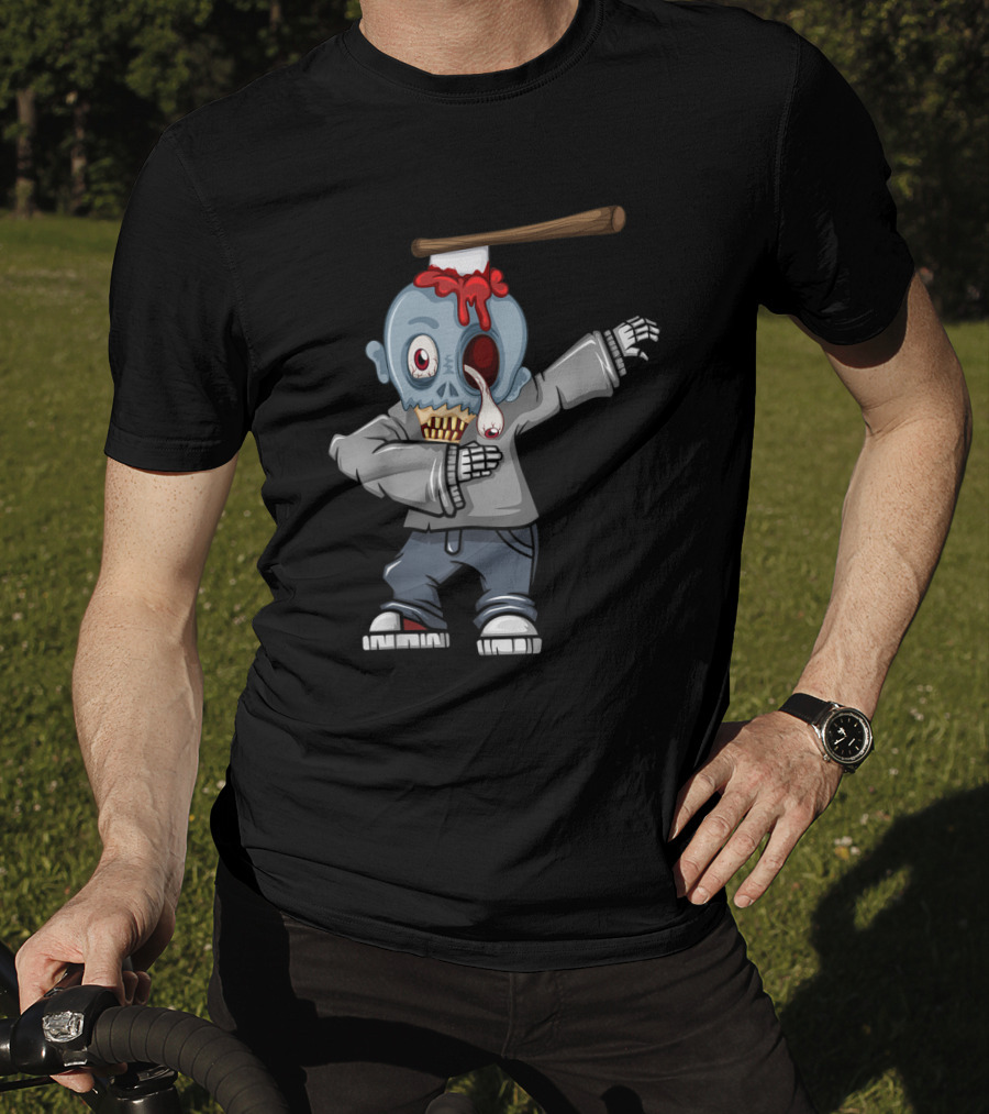 Dabbing Zombie Halloween Axe Head Creepy Cartoon T-Shirt