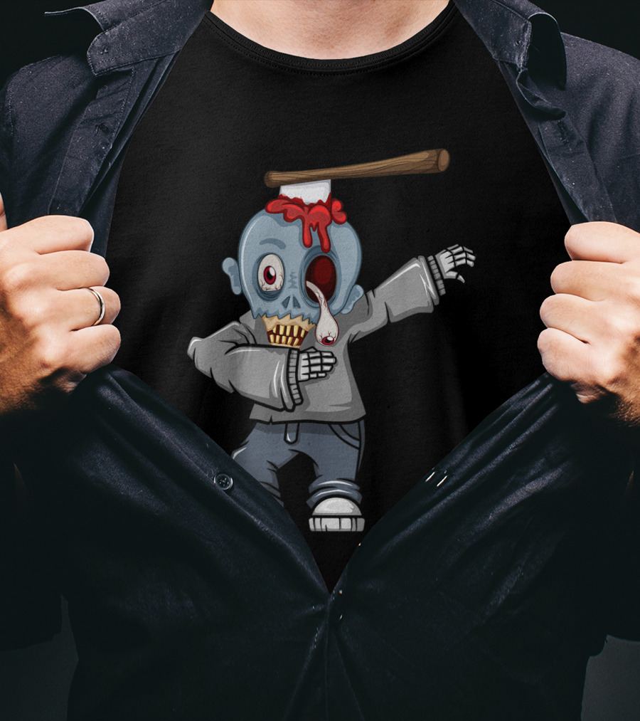 Dabbing Zombie Halloween Axe Head Creepy Cartoon T-Shirt