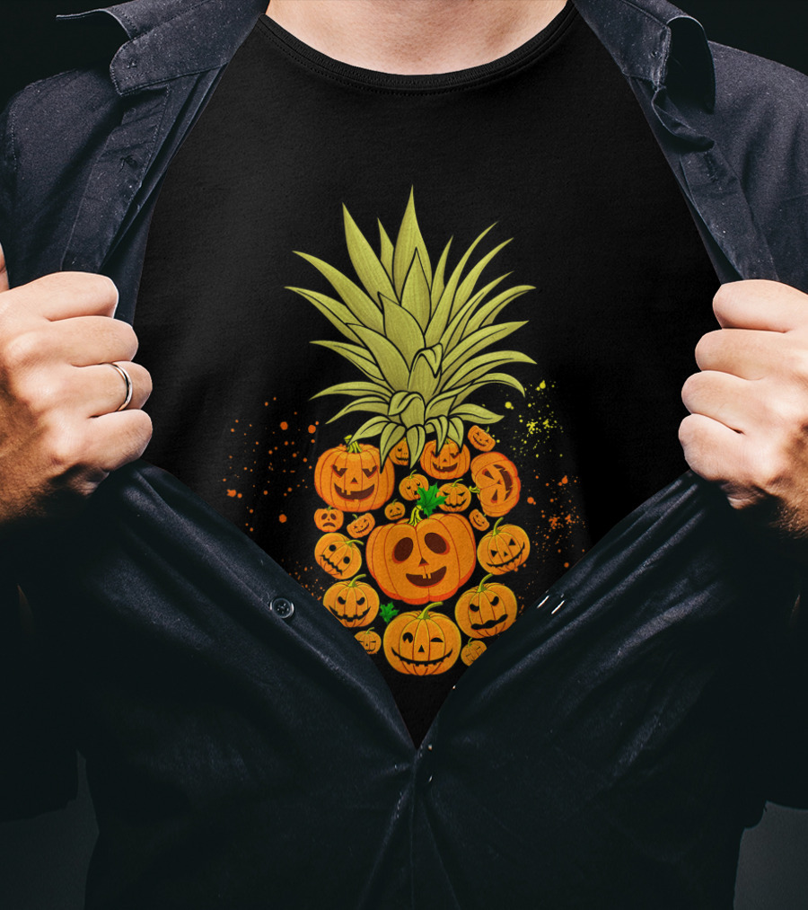 Pineapple Made Of Halloween Pumpkins Faces T-Shirt