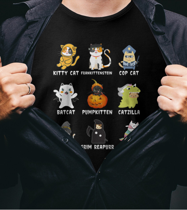 Kitty Cat Frankittenstein Cop Cat Batcat Pumpkitten Catzilla Vampurr Grim Reapurr Mewmaid T-Shirt