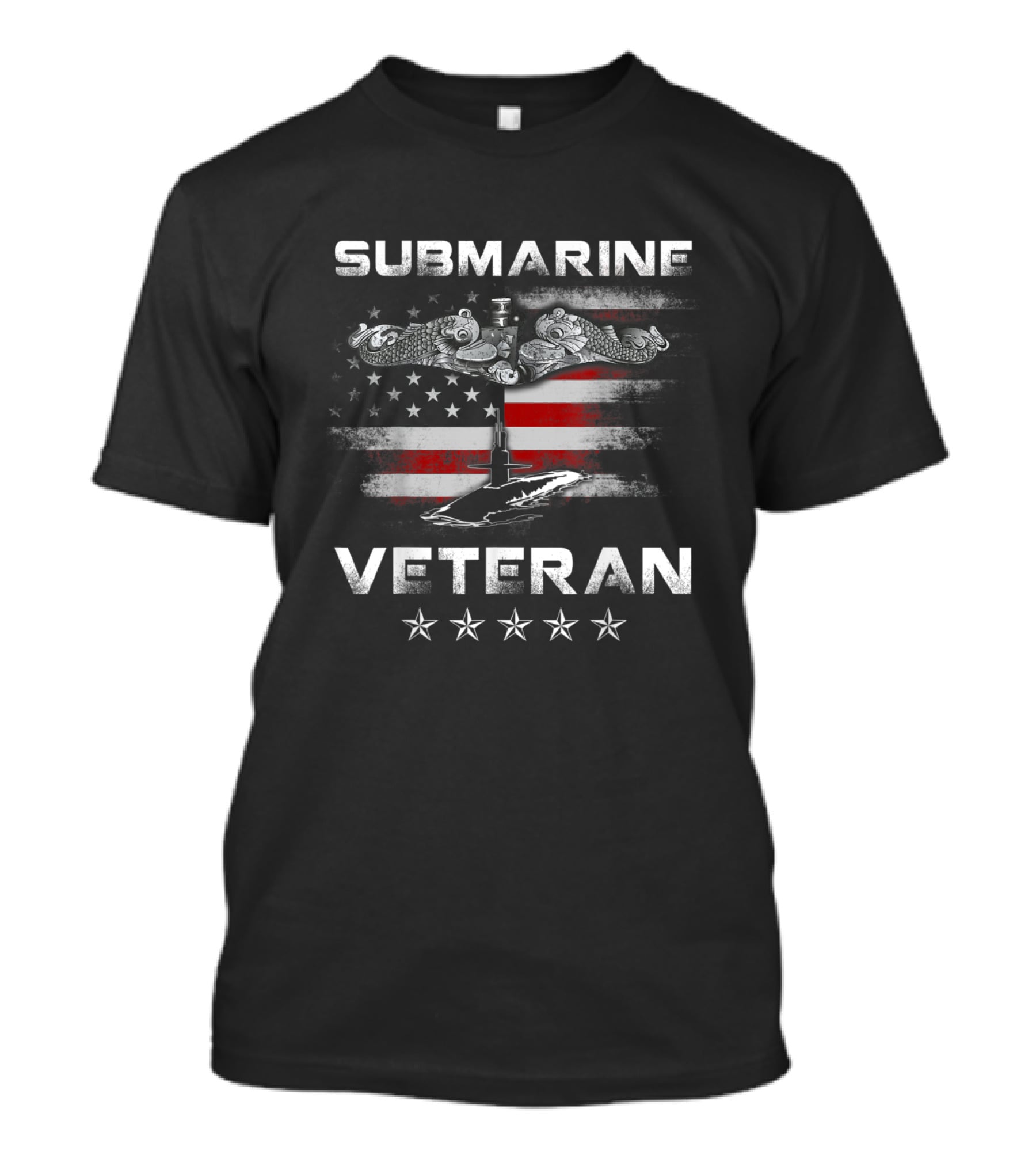 Submarine Veteran American Flag With Stars And Dolphins T-Shirt