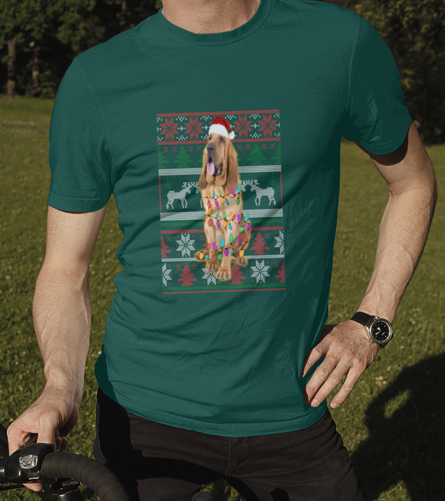 Bloodhound Christmas Ugly Sweater Lights T-Shirt