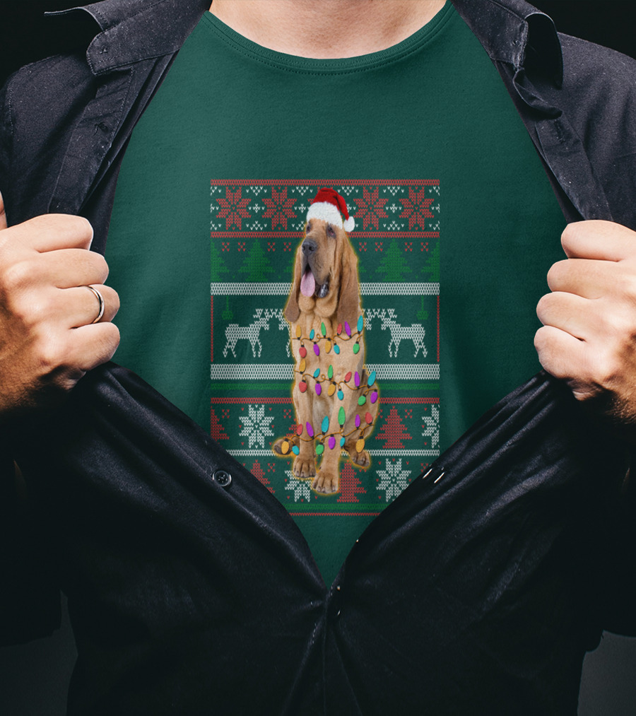 Bloodhound Christmas Ugly Sweater Lights T-Shirt