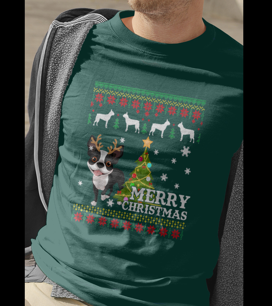 Merry Christmas Boston Terrier Holiday T-Shirt