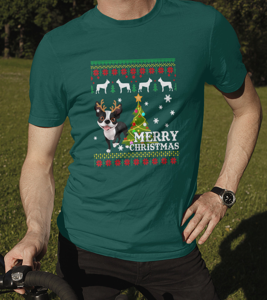 Merry Christmas Boston Terrier Holiday T-Shirt