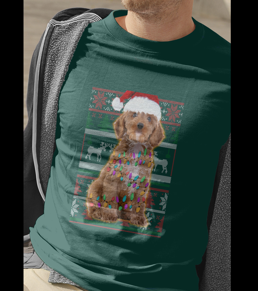 Cockapoo Santa Hat Christmas Lights Reindeer Ugly T-Shirt