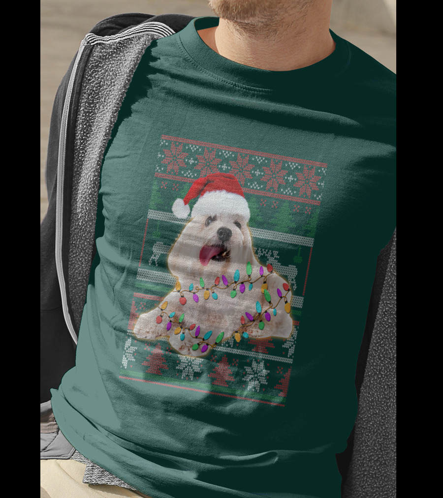 Coton De Tulear Holiday Lights Christmas Sweater Santa Hat T-Shirt