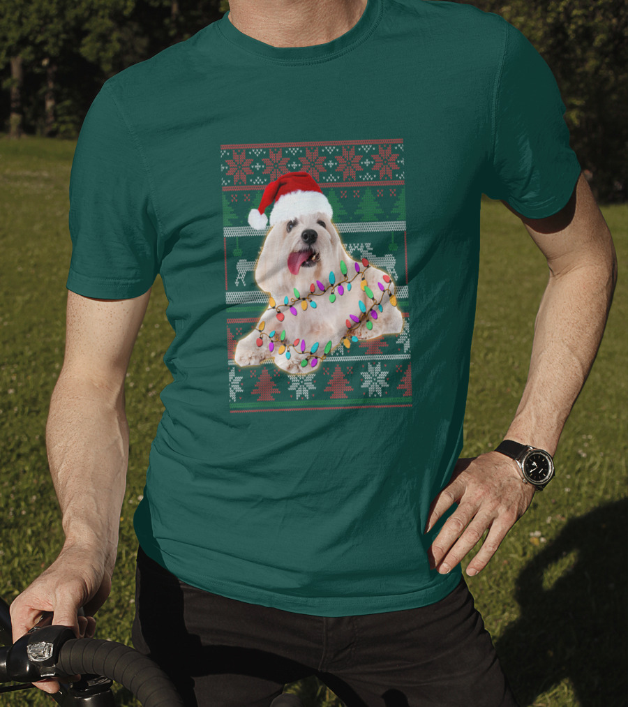 Coton De Tulear Holiday Lights Christmas Sweater Santa Hat T-Shirt