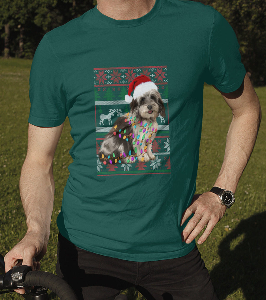 Havanese Festive Christmas Lights Santa Hat Ugly T-Shirt