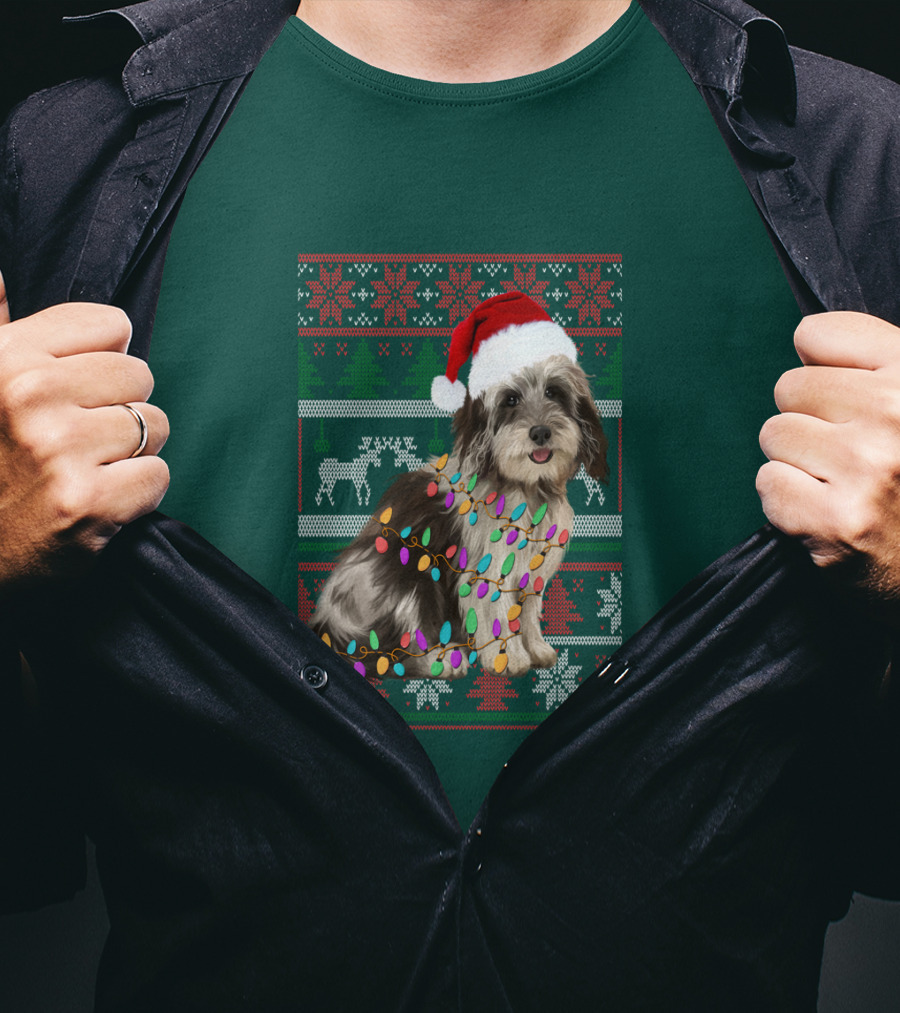Havanese Festive Christmas Lights Santa Hat Ugly T-Shirt