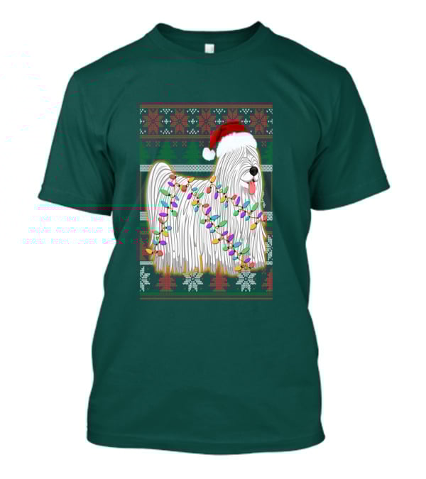 Komondor Christmas Lights Ugly Sweater Santa Hat T-Shirt