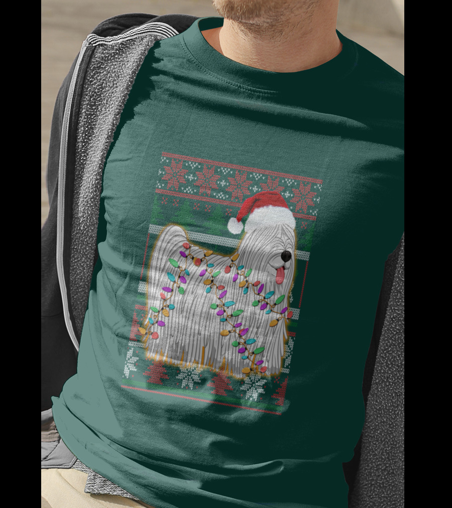 Komondor Christmas Lights Ugly Sweater Santa Hat T-Shirt