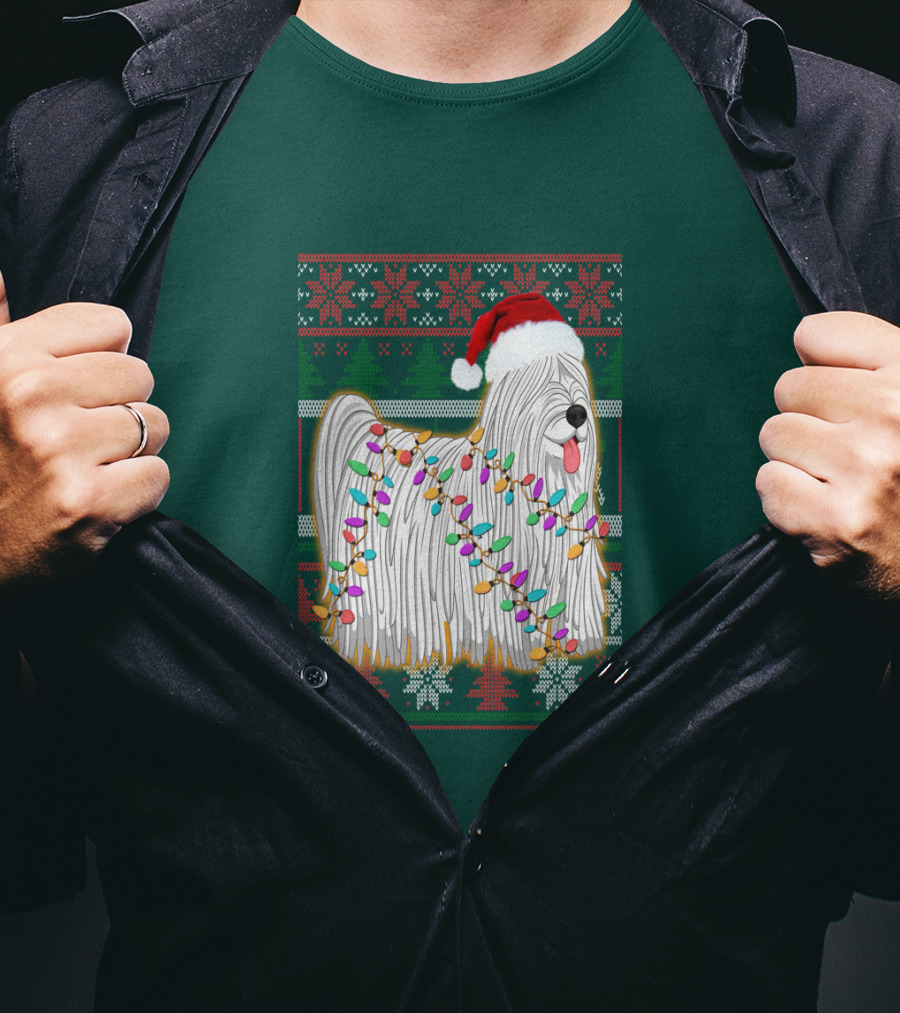 Komondor Christmas Lights Ugly Sweater Santa Hat T-Shirt