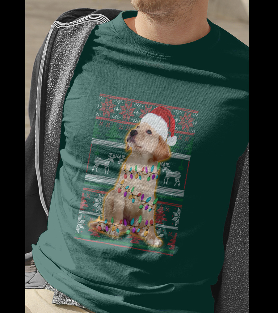 Labrador Retriever Christmas Santa Hat And Holiday Lights T-Shirt