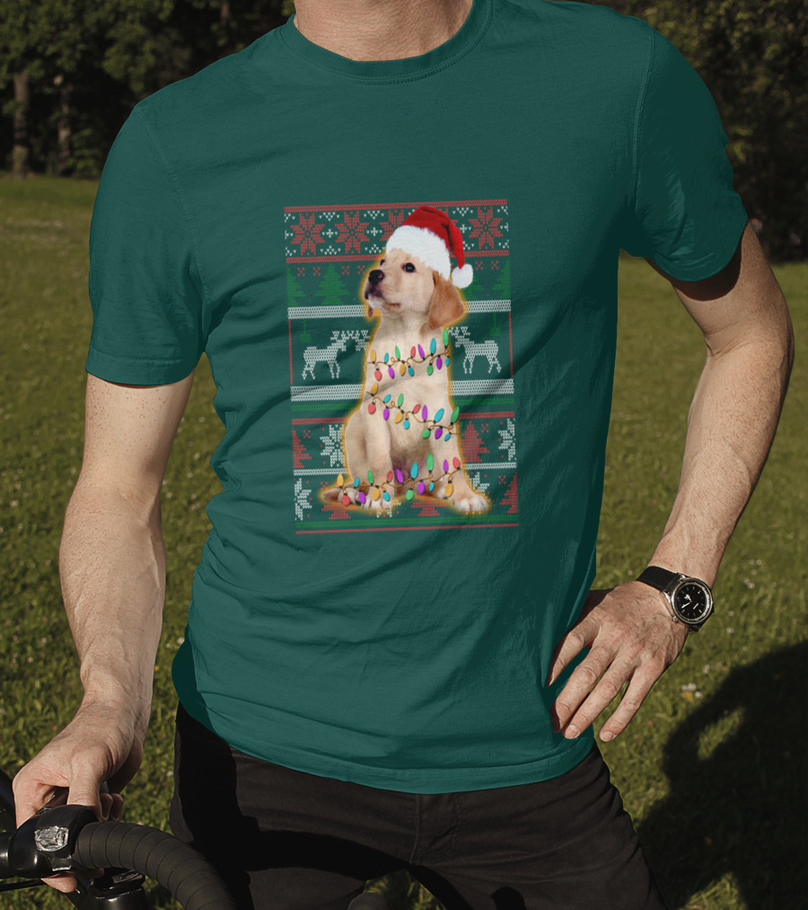Labrador Retriever Christmas Santa Hat And Holiday Lights T-Shirt