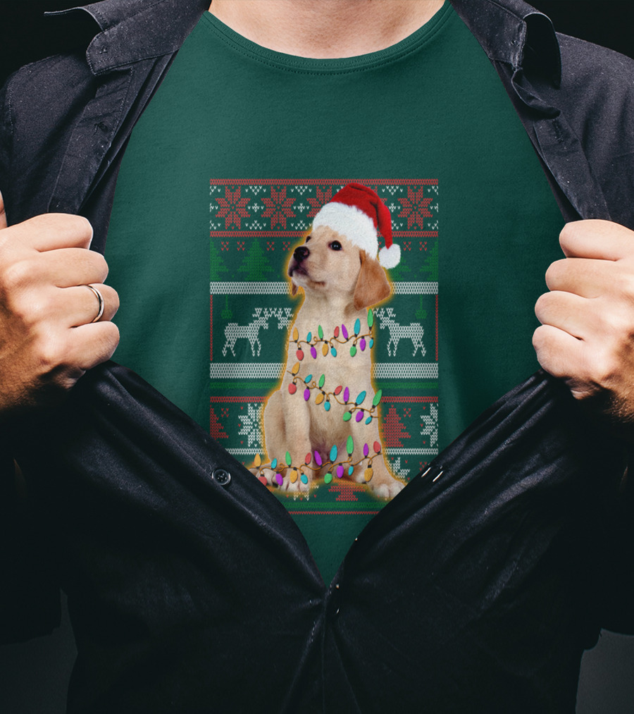 Labrador Retriever Christmas Santa Hat And Holiday Lights T-Shirt