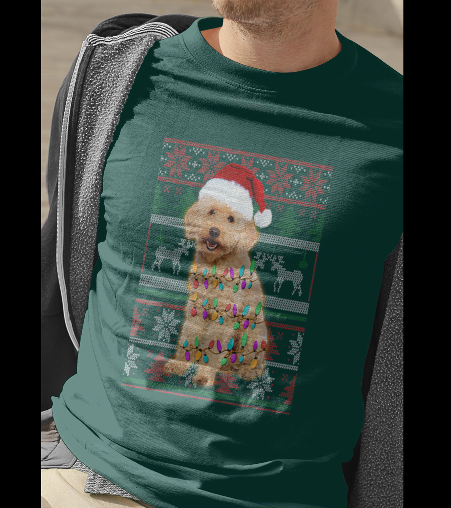 Maltipoo Christmas Lights Santa Hat Festive Holiday T-Shirt