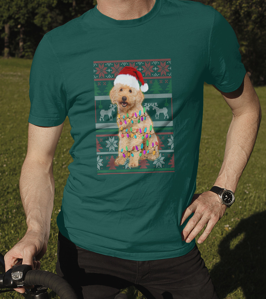 Maltipoo Christmas Lights Santa Hat Festive Holiday T-Shirt