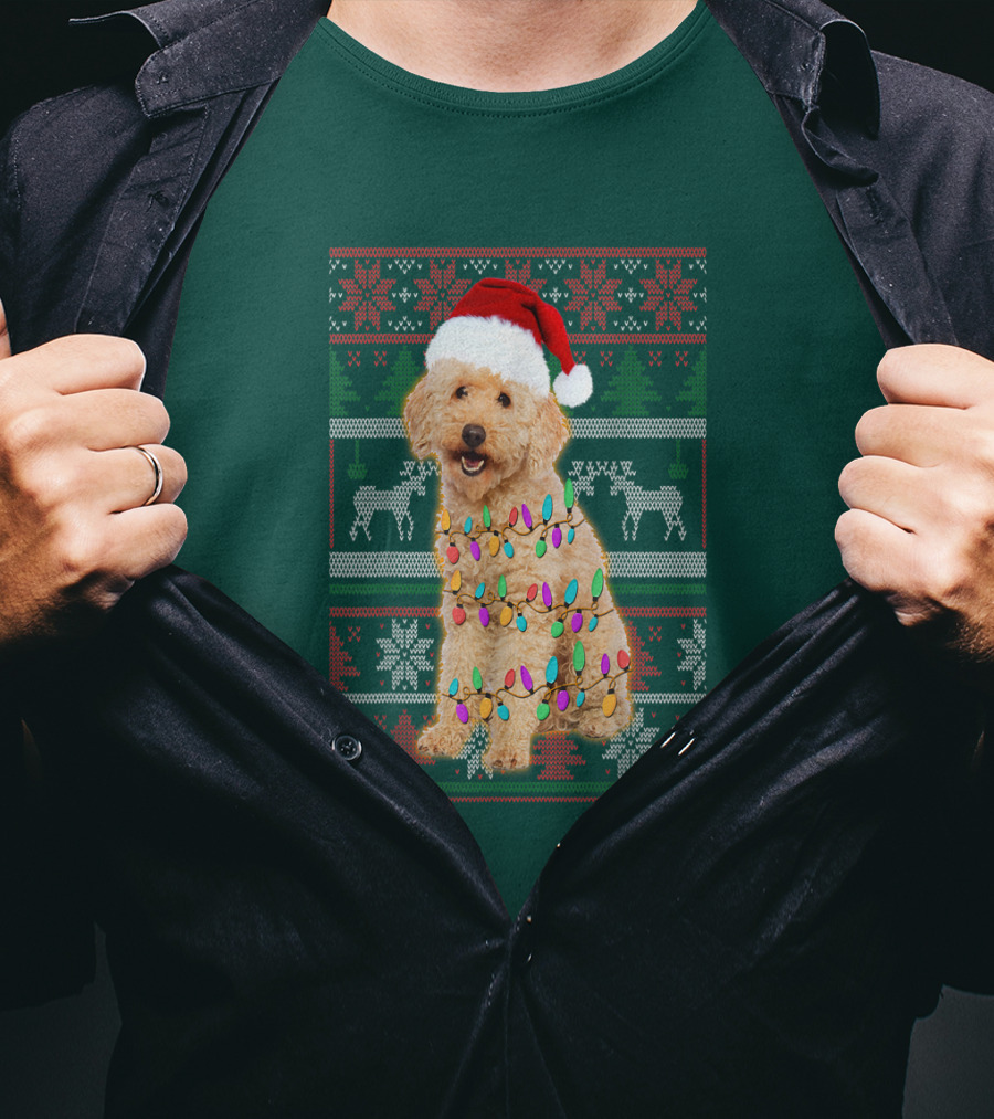 Maltipoo Christmas Lights Santa Hat Festive Holiday T-Shirt