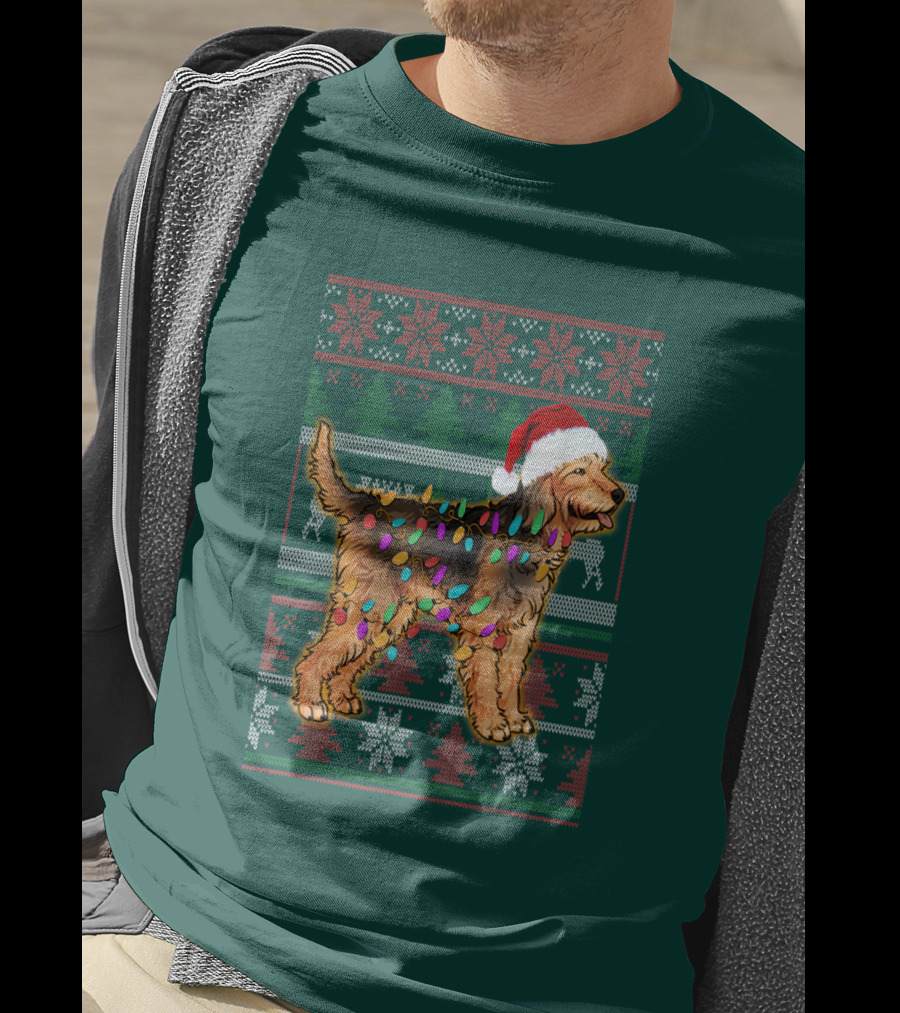Otterhound Christmas Lights Santa Hat T-Shirt