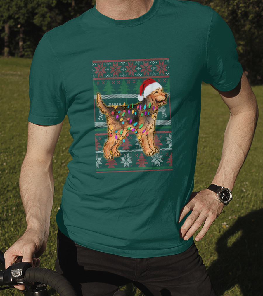 Otterhound Christmas Lights Santa Hat T-Shirt