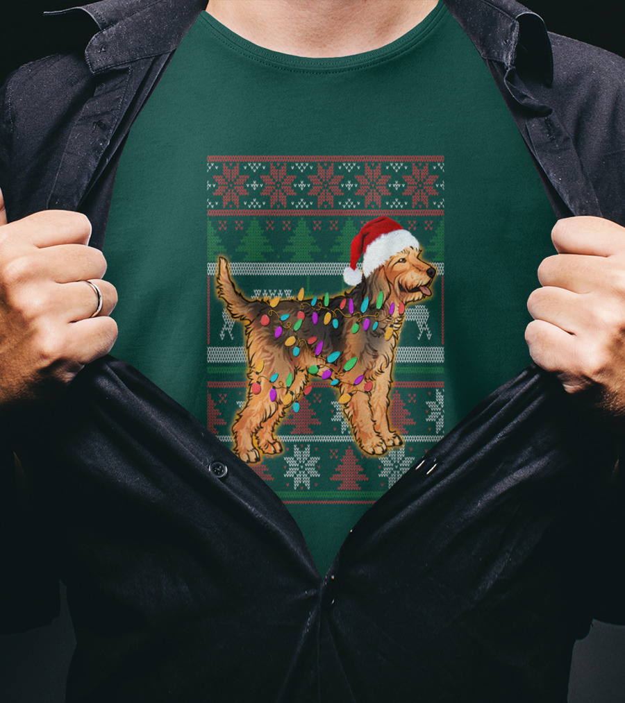 Otterhound Christmas Lights Santa Hat T-Shirt