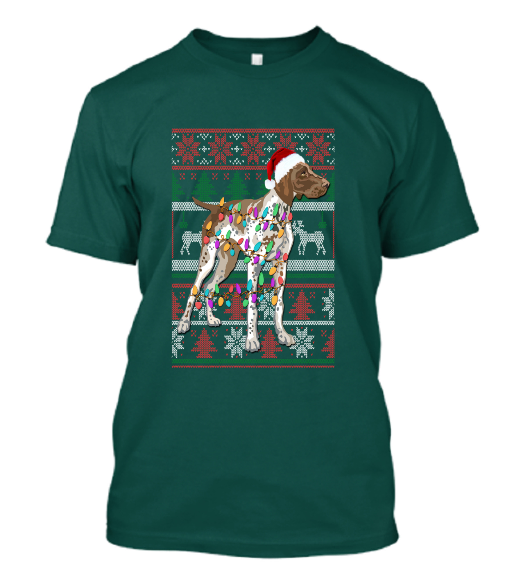 Pointer Christmas Ugly Sweater Santa Hat Lights T-Shirt