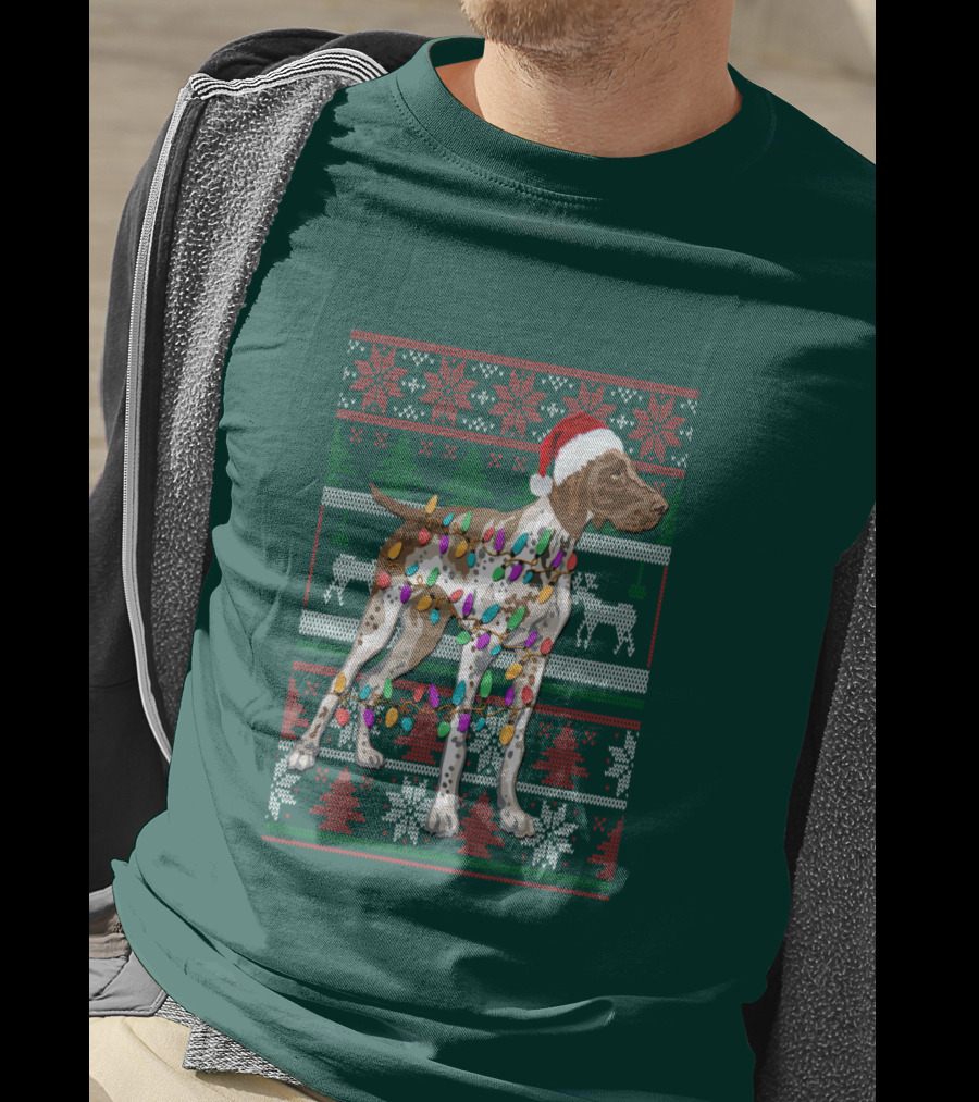 Pointer Christmas Ugly Sweater Santa Hat Lights T-Shirt