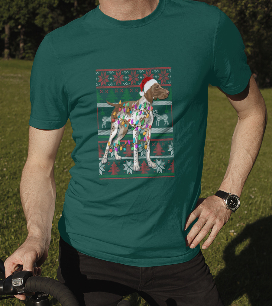 Pointer Christmas Ugly Sweater Santa Hat Lights T-Shirt