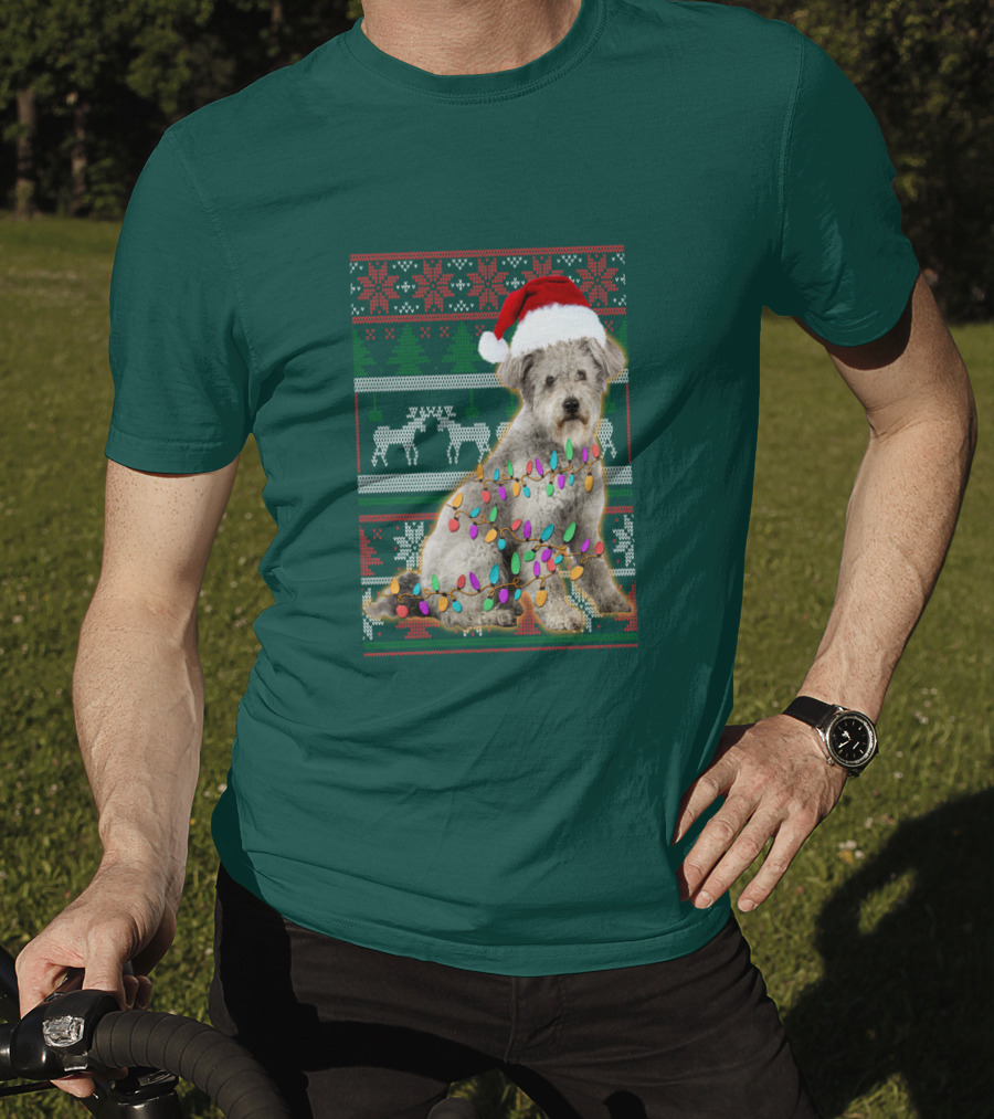 Pumi Dog Christmas Lights Santa Hat Ugly T-Shirt